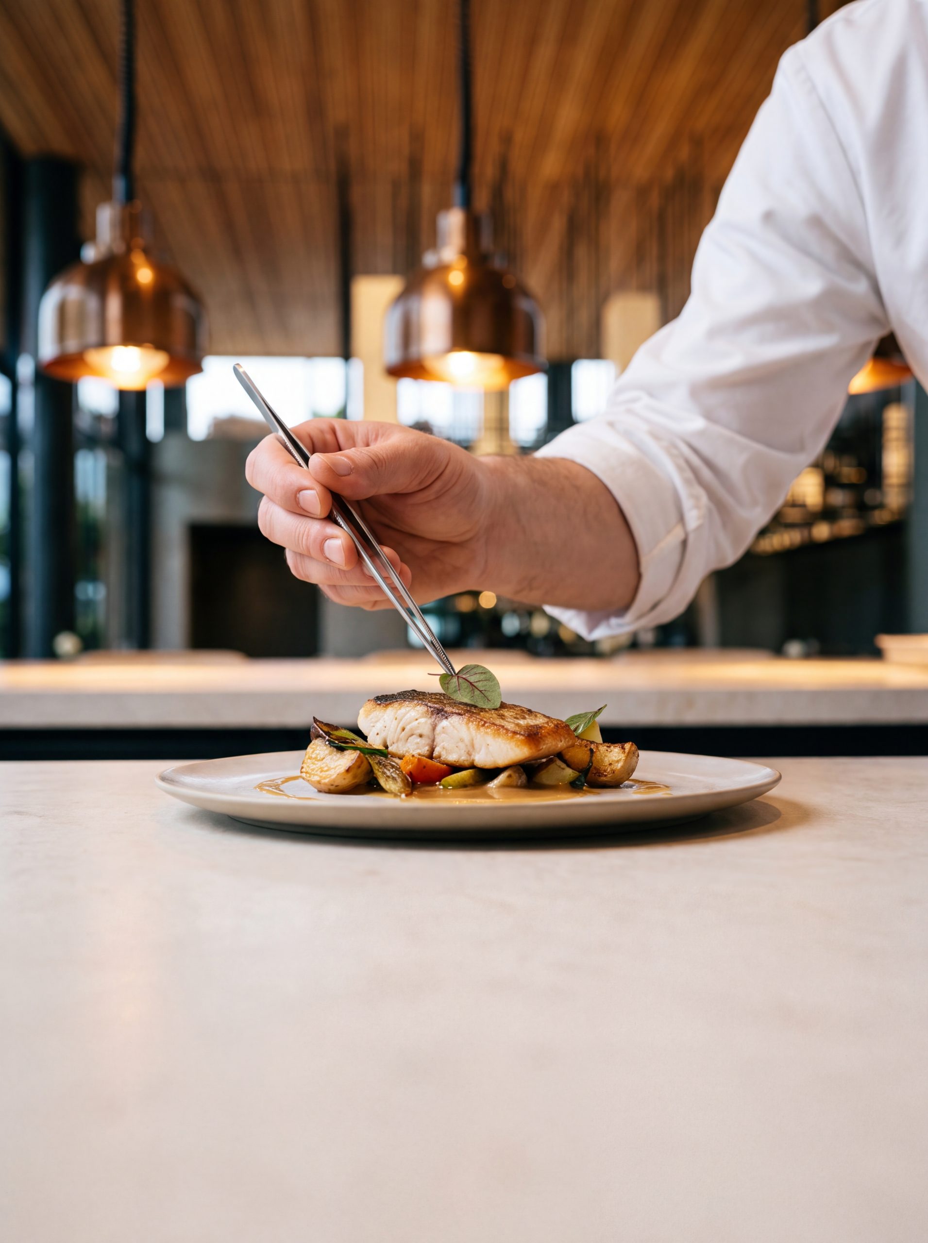Chef finishing a dish