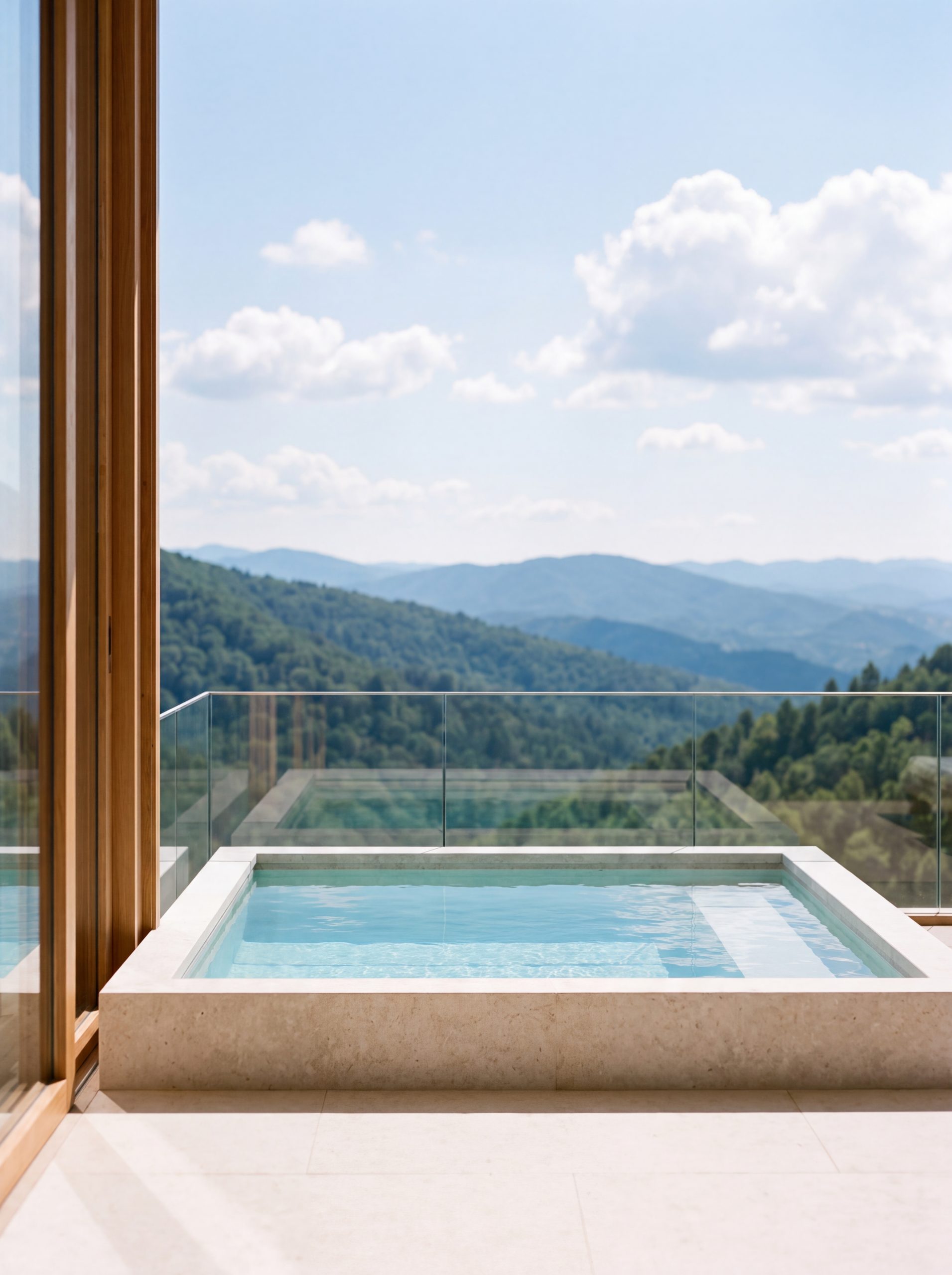 Private plunge pool on a suite terrace overlooking the valley