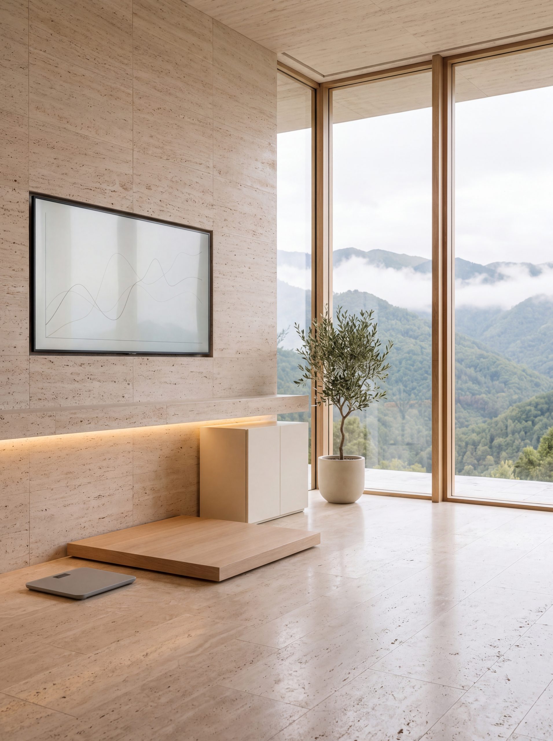 Assessment room in travertine with mountain light